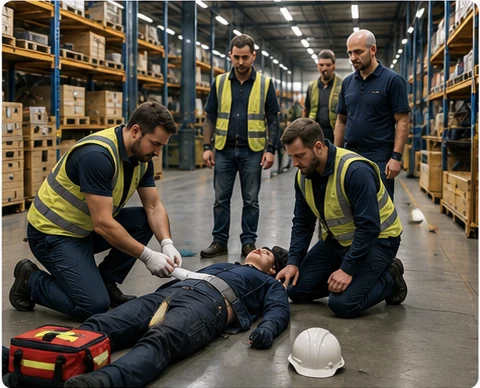 Erste-Hilfe-Training in einem betrieblichen Arbeitsumfeld