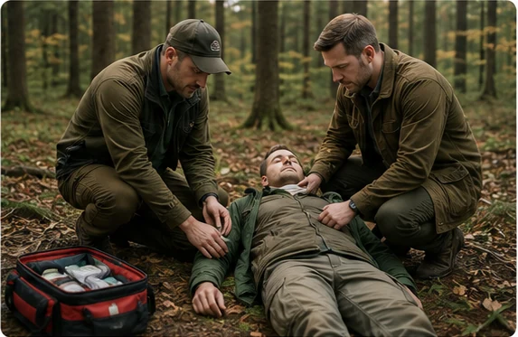 Erste-Hilfe-Training für Jäger im Wald
